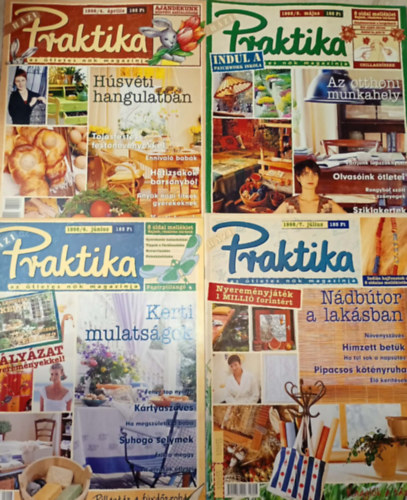 4 db. Praktika Magazin - 1998.j�l. - 7. sz�m, 1998.j�n. 6. sz�m, 1998.m�j. 5. sz�m, 1998.�pr. 4. sz�m (szab�s-varr�s-k�t�s-hobby-lak�sdivat-k�zimunka)