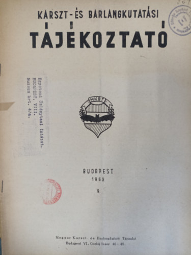 Dr. Dnes Gyrgy - Karszt- s barlangkutatsi tjkoztat 1963. 9.