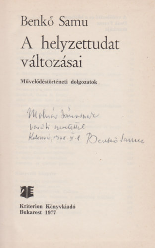 Benk� Samu - A helyzettudat v�ltoz�sai (dedik�lt)