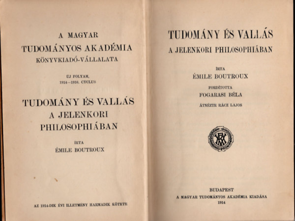 Émile Boutroux - Tudomány és vallás a jelenkori philosophiában