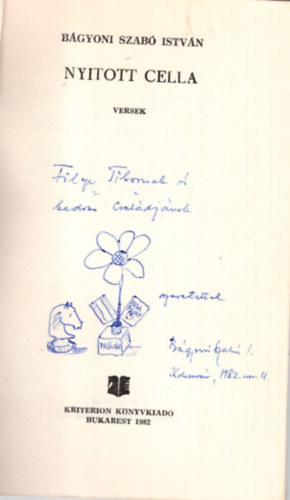 Bgyoni Szab Istvn - Nyitott cella - Versek- Dediklt