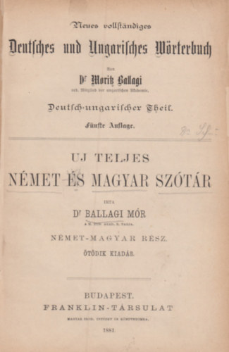 Dr. Ballagi Mr - Uj teljes nmet s magyar sztr - Nmet-magyar rsz