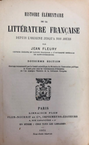 Jean Fleury - Histoire lmantaire de la littrature francaise depuis l'origine jusqu'a nos jours