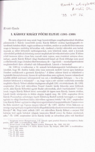 Krist Gyula - I. Kroly kirly fri elitje (1301-1309) - Klnlenyomat - Dediklt