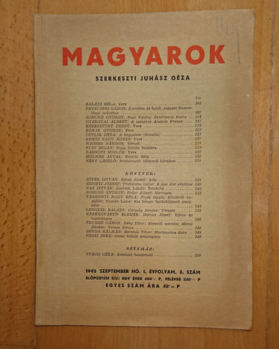 Juhász Géza (szerk.) - Magyarok - 1945 szeptember hó 1. (I. évfolyam 3. szám)