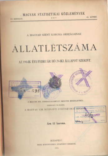 A Magyar Szent Korona orsz�gainak �llatl�tsz�ma az 1911-ik  �vi febru�r h� 28-iki �llapot szerint- Magyar Statisztikai K�zlem�nyek 41. k�tet