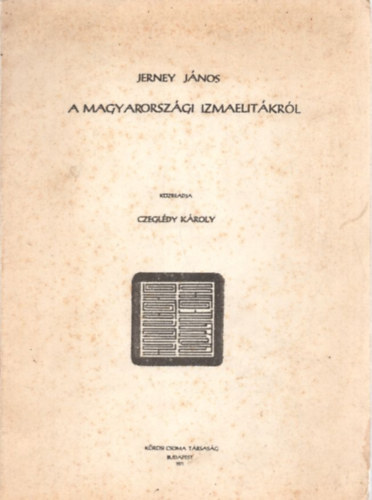 Jerney J�nos - A magyarorsz�gi izmaelit�kr�l