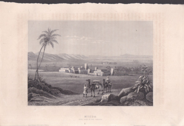Misda (Eine Oase in der Sahara) (Misda, Egy oázis a Szaharában, Afrika) (16x23,5 cm méretű eredeti acélmetszet, 1856-ból)