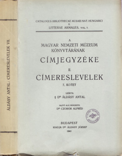 DR. ldsy-Dr. Czobor - A Magyar Nemzeti Mzeum knyvtrnak cmjegyzke II. (cmeres... 7.k.)