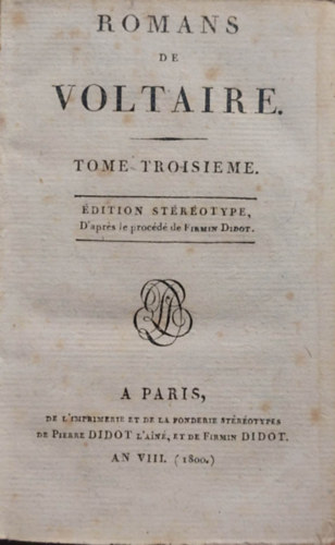Voltaire - Les lettres d'amabed III. (Romans de Voltaire) 1800.