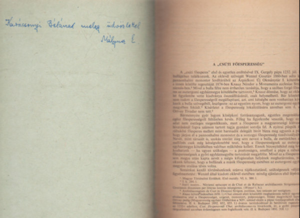 Mályusz Elemér - A "csúti főesperesség " - Különlenyomat - Dedikált
