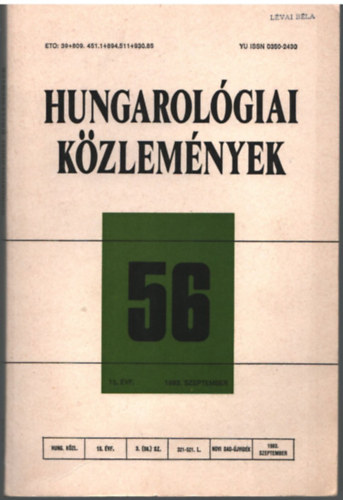 Ágoston Mihály - Hungarológiai közlemények 56. szám ( 15. évfolyam ) 1983