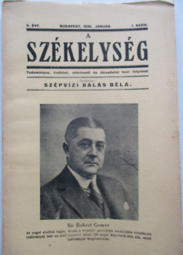 Szpvizi Bals Bla - A Szkelysg V. vfolyam 1 szm Budapest, 1936 janur