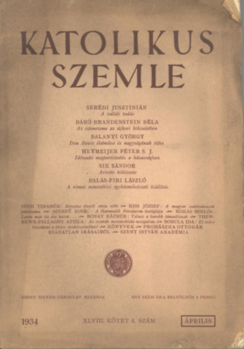 Katolikus szemle 1934. �prilis (benne: Don Bosco �letm�ve)