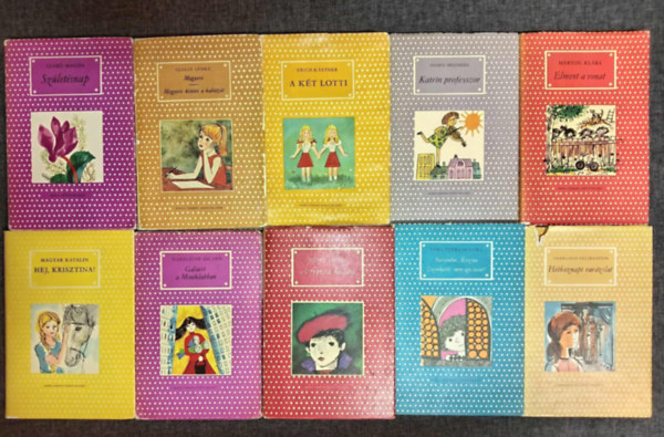Szalay Lenke, Erich Kästner, Ingrid Bredberg, Márton Klára, Magyar Katalin, Madeleine Gilard, Thury Zsuzsa, Vera Ferra-Mikura, Anneliese Felsenstein Szabó Magda - (10db) Pöttyös Könyvek ifjúsági könyvcsomag a 8-11. éves korosztály számára: Születésnap / Mogyoró - Mogyoró kinövi a kabátját / A két Lotti / Katrin professzor / Elment a vonat / Hej, Krisztina! / Gálaest a miniklubban / A francia