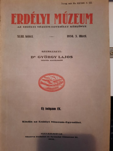 Dr. Gyrgy Lajos - Erdlyi Mzeum 1938. 3. fzet