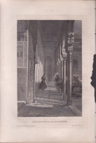 Saulengang in der Alhambra (Oszlopsor az Alhambrban, Granada, Spanyolorszg, Eurpa) (16x23,5 cm lapmret eredeti aclmetszet, 1856-bl)