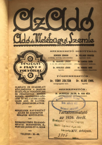 Dr. Dr. Klug Emil Try Zoltn - Az ad - Ad s Illetkgyi Szemle - 1921 (IX. vf.)