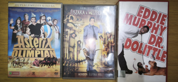2db vígjáték DVD + ajándék VHS kazetta - Éjszaka a múzeumban, Asterix az olimpián + Dr. Dolittle