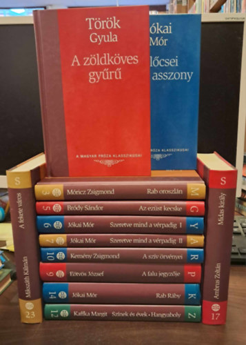 Jkai Mr, Trk Gyula, Brdy Sndor, Kemny Zsigmond, Kaffka Margit, Ambrus Zoltn Mikszth Klmn - 11 db-os KNYVMENT AJNLAT, magyar prza: Midas kirly, A fekete vros, A lcsei fehr asszony, A zldkves gyr, Rab oroszln, Az ezst kecske, Szeretve mind a vrpadig I-II., A szv rvnyei, A falu jegyzje, Rab Rby, Sznek