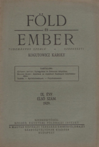Kogutowicz Kroly  (szerk.) - Fld s ember 1929/1.