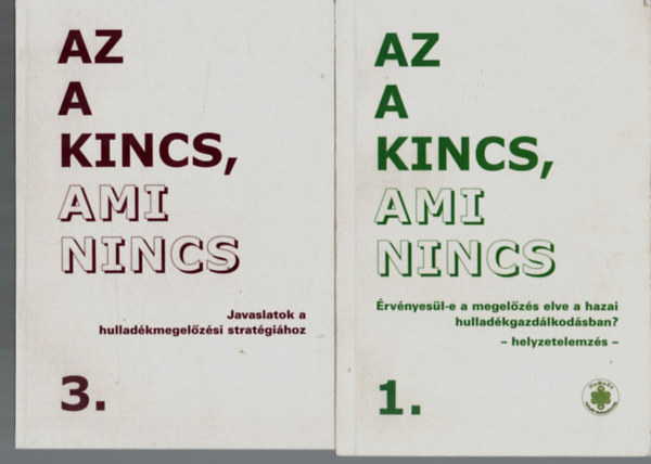 Az a kincs, ami nincs 1-4: rvnyesl-e a megelzs elve a hazai hulladkgazdlkodsban, rvnyesl-e a hulladkmegelzs elve az E.U. -ban, Javaslatok a hulladkmegelzsi stratgihoz, Konferenciaktet.