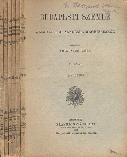 Voinovich Gza (szerk.) - Budapesti Szemle 6 db. lapszm 1936/jlius-december (704. szm, 705. szm, 706. szm, 707. szm, 709. szm, laspszmonknt)