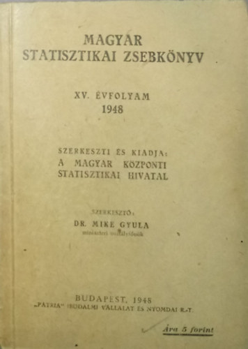 Magyar statisztikai zsebknyv - XV. vfolyam 1948