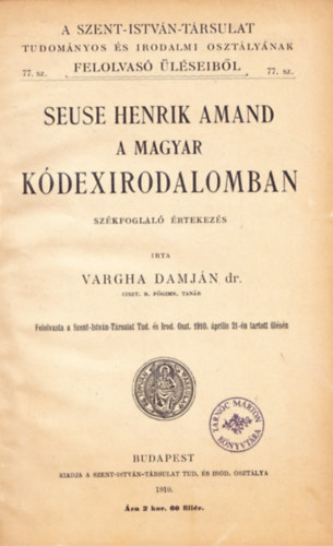 Dr. Vargha Damjn - Seuse Henrik Amand a magyar kdexirodalomban