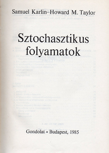 S.-Taylor, H.M. Karlin - Sztochasztikus folyamatok