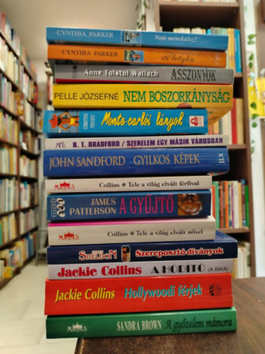 Jackie Collins, John Sandford, James Patterson, Sidney Sheldon, Cynthia Parker Brown Sandra - KÖNYVMENTŐ AJÁNLAT, 14 db. Szórakoztató irodalom. Nem menekülsz!+ Pletyka+ Asszonyok+ Nem boszorkányság+ Monte-Carlói lányok+ Szerelem egy másik városban+ Gyilkos képek+ Tele a világ elvált férfival+ A gyűjtő+ Tele a világ elvált