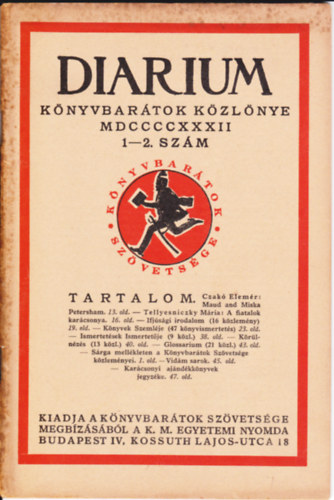 Czak Elemr  (szerk.) - Diarium. Knyvbartok Kzlnye. 2. vfolyam 1932. 1-2. szm