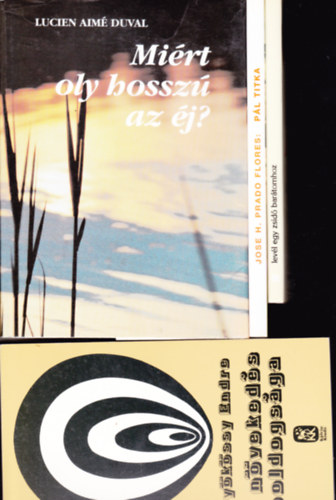 4 db k�nyv "vall�s, kereszt�nys�g" t�m�ban: Gy�k�ssy E.:A n�veked�s boldogs�ga + P.Flore: P�l titka + Duval:Mi�rt oly hossz� az �j + Lev�l egy zsid� bar�tomhoz (II.J�nos P�l)