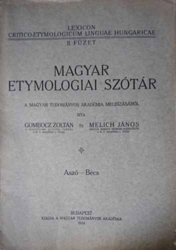 Melich J�nos Gombocz Zolt�n - Magyar etymologiai sz�t�r II. f�zet