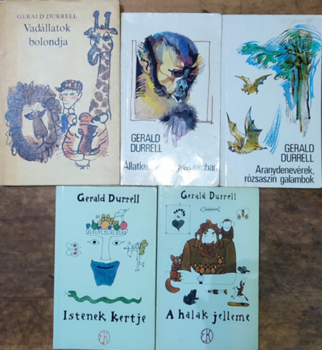 Gerald Durrell - 5db Gerald Durrell regény - Vadállatok bolondja, Állatkert a poggyászomban, Aranydenevérek, rózsaszín galambok, Istenek kertje, A halak jelleme