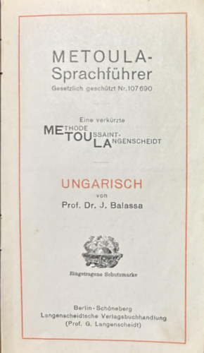 Dr. Prof. J. Balassa - METOULA - Sprachf�hrer - Ungarisch