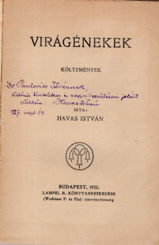 Havas Istv�n - Vir�g�nekek -k�ltem�nyek - dedik�lt