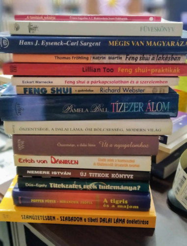 Eckart Warnecke, Pamela Ball, szentsge, a Dalai Lma, Erich Von Daniken, Nemere Istvn, Popper Pter Lillian Too - 15 db ezoterikus, vallsi, pszicholgiai m: Szmzetsben-Szabadon+A tigris s a majom+Titokzatos erk tudomnya?+j titkok knyve+jabb jelek a kozmoszbl/A fldnkvli ltogatk nyomai+t a nyugalomhoz+si blcsessg, moder