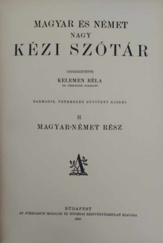 Kelemen B�la - Magyar-n�met nagy k�zi sz�t�r II.- (Csak a magyar-n�met r�sz)