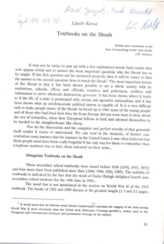 Karsai Lszl - Teaching Modern European History - Attila Jzsef University Szeged, 1992 -  dediklt + dediklt levl ( Klnlenyomat )