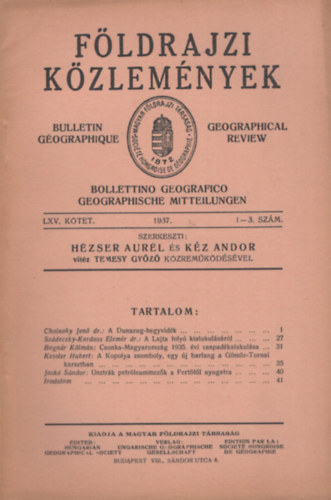 Hzser Aurl - Temesy Gyz Kz Andor  (szerk.) - Fldrajzi kzlemnyek LXV. ktet 1-3. szm