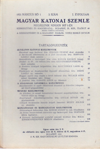 Vit�z Berk� Istv�n (szerk.) - Magyar Katonai Szemle 1931. m�rcius (I. �vf, 3. sz�m)