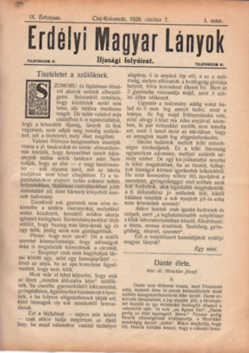 Kende Jnos szerk. - Erdlyi Magyar Lnyok - Ifjsgi folyirat IX. vf. 1928. szeptember 23. -1929. jnius 15. (1-36. szm, teljes vfolyam)