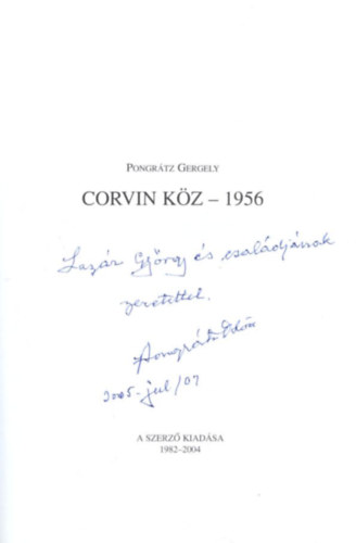 Pongrátz Gergely - Corvin köz 1956 -dedikált