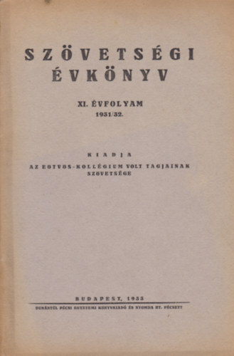 Szvetsgi vknyv XI. vfolyam 1931/32