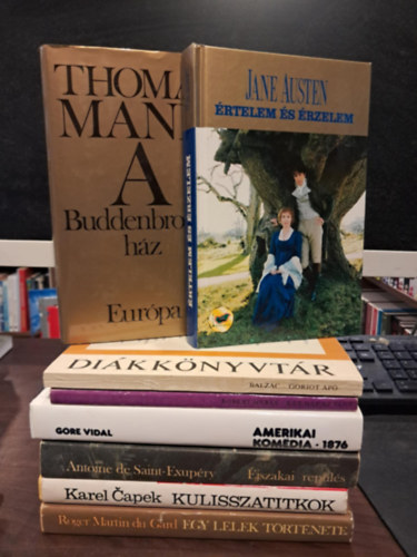 Balzac, Merle Robert, Gore Vidal, Jane Austen, Thomas Mann, Antoine de Saint-Exupéry, Karel Capek, Roger Martin Du Gard - 8 db-os szépirodalomi KÖNYVMENTŐ AJÁNLAT: Goriot apó+Két nap az élet+Amerikai Komédia 1876+Értelem és érzelem+A Buddenbrook ház+