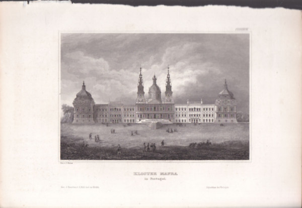 Kloster Mafra (Mafra-palota s kolostor, Mafra vros, Portuglia, Eurpa) (16x23,5 cm mret eredeti aclmetszet, 1856-bl)