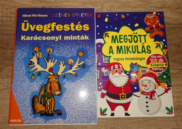 2 ünnepi foglalkoztató gyerekeknek: Megjött a Mikulás (rajzos feladványok), Üvegfestés - karácsonyi minták
