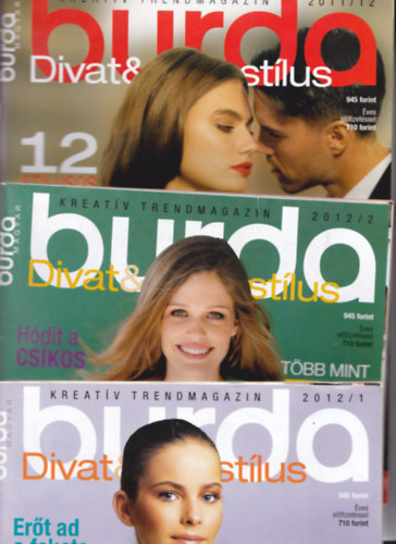 3 db magyar nyelv BURDA Magazin szabsminta-mellkletekkel: 2011/12 + 2012/1 + 2012/2