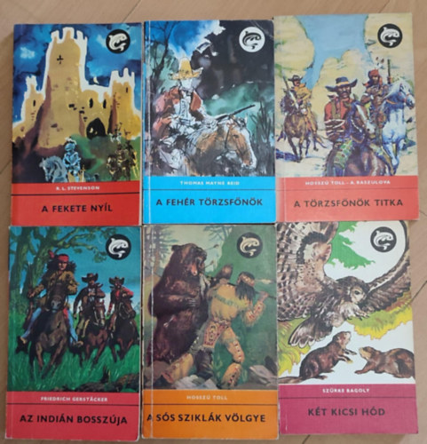 Hossz� Toll, Friedrich Gerstacker, Sz�rke Bagoly, Thomas Mayne Reid R. L. Stevenson - (6 db) Delfin ifj�s�gi k�nyvcsomag: A fekete ny�l / A feh�r t�zsf�n�k / A t�rzsf�n�k titka / Az indi�n bossz�ja / A s�s szikl�k v�lgye / K�t kicsi h�d
